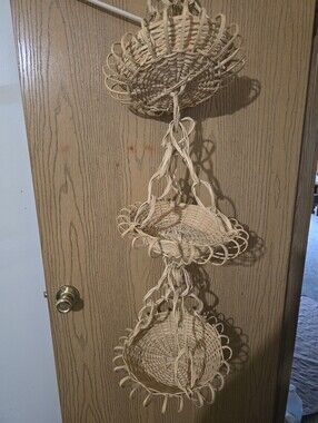 Handwoven Hanging Wicker Basket Trio - Natural Beige